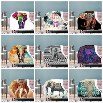 3D Colorido Elefante Cobertor de Flanela Macia Camada Dupla de Pele Quente-friendly Cobertores Casa de Viagens Atividades Manta de Sofá Tampa