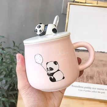 3D dos desenhos animados do panda Caneca com colher de 400ml cor do esmalte bonito copo de água canecas de cerâmica literária e artística, Copos de Café, chá caneca 3