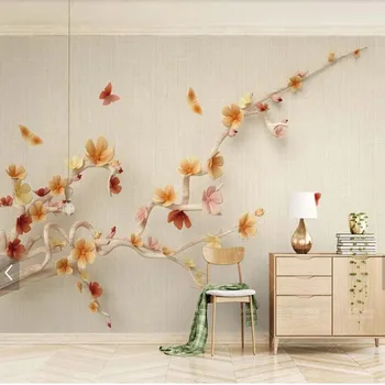 3D em alto-Relevo de Flor de Cerejeira (Sakura Flor de Ameixa Borboleta de Flor de Fotos de papel de Parede Mural para a Sala Decoração Floral Mural Personalizado