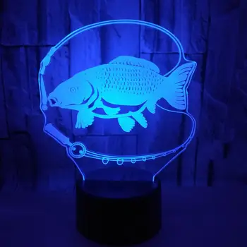 3D Noite do DIODO emissor de Luz Ir Pescar Peixes com 7 Cores de Luz para a Decoração Home Lâmpada Incrível Visualização de Ilusão de Óptica Awesom