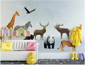 3d papel de parede personalizado com foto Simples de desenho animado geométricas animal sala de crianças a decoração home 3d murais de parede papel de parede para parede 3 d 2