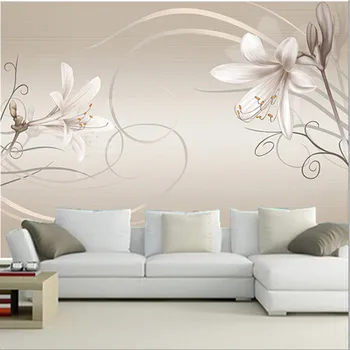 3D personalizado murais,Moderno e minimalista moda Lily elegante PLANO de fundo, papel de parede,sofá da sala de TV de parede papel de parede do quarto