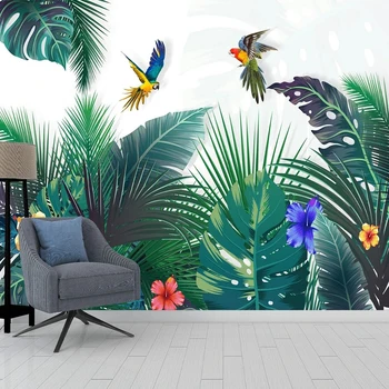 3D personalizado Mural de Parede papel de Parede Medieval Floresta Tropical Colorido Papagaio de Pintura, Sala de estar, Quarto, Casa, Decoração Papel De Parede 0