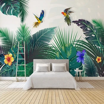 3D personalizado Mural de Parede papel de Parede Medieval Floresta Tropical Colorido Papagaio de Pintura, Sala de estar, Quarto, Casa, Decoração Papel De Parede 1