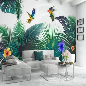 3D personalizado Mural de Parede papel de Parede Medieval Floresta Tropical Colorido Papagaio de Pintura, Sala de estar, Quarto, Casa, Decoração Papel De Parede 3