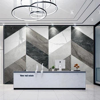 3D personalizado Mural Moderno Geométricas Padrões de Mármore Preto Cinza Branco papel de Parede para Quarto, Sala de estar do Hotel Store na Parede do Fundo 2