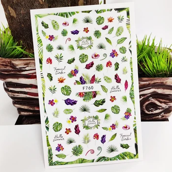 3D Prego Flores Selva Verde-Folha de Adesivos para Unhas Auto-Adesivo de Design de Etiqueta para Manicure Decalque Decoração da Arte do Prego