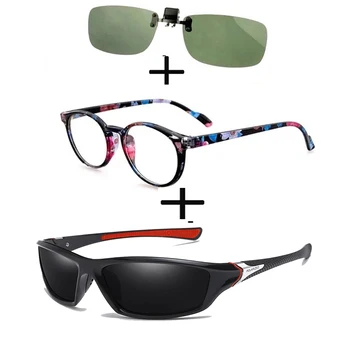3Pcs!!! Retangular De Metal De Negócios Óculos De Leitura Homens Mulheres + Óculos De Sol Polarizados Esportes De Condução De Pesca + Óculos De Sol Clip