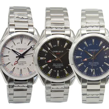 41 Corgeut Homens Luxo Mecânico para relógios de Aço Inoxidável GMT relógio Vidro de Safira luminoso de Movimento masculino relógio