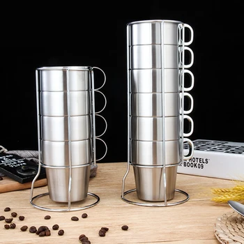 4PCS/6PCS de Aço Inoxidável Duplo Copa do Conjunto de 300ML Estilo coreano Xícara de Café Com Alça de Isolamento Casa de Chá de Leite de Copo Caneca de Cerveja