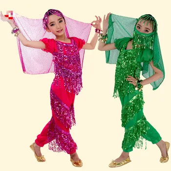 5 peças Conjunto Completo de Crianças Índia Dançar as Meninas de Vestido de Dança do Ventre, Traje de Bollywood Desgaste de Dança para Criança de Salão de Desempenho Roupas 89