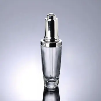 50ml de vidro transparente frasco de prata com uma pipeta ou conta-gotas do frasco de Embalagens de Cosméticos