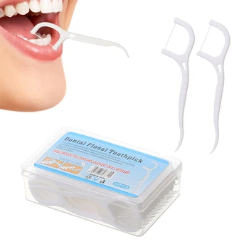 50Pcs/caixa de Fio Dental Descartável Rodada Segmento Odontológico Flosser Escova Interdental Higiene Oral Escolher Vara da Limpeza dos Dentes com um Palito de
