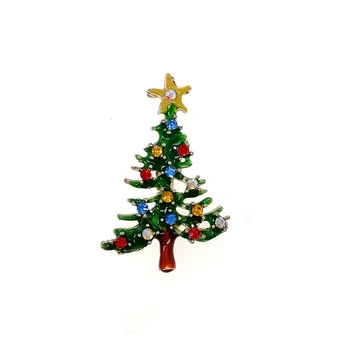 50pcs/monte strass esmalte árvore de Natal Broche de Strass Presente de Natal Broches