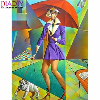 5D Praça de Diamante Redondo Pintura de desenhos animados Mulher Mosaico, Bordados em Ponto Cruz Absract Retrato Artesanal Arte, Decoração Home