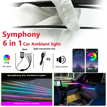 6 in1 64 Cores RGB Symphony Carro Ambiente Interior LED Acrílico Guia de Fibra Óptica Universal Decoração Atmosfera Luzes Universal
