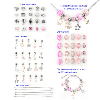 64pcs Conjunto de 6 Cores Encantos Pulseira Jóias Kits para fabricação de cor-de-Rosa Púrpura DIY Esferas de Charme Pulseiras, Tornando Kit para Meninas Garoto Pulsera 1