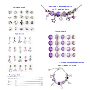 64pcs Conjunto de 6 Cores Encantos Pulseira Jóias Kits para fabricação de cor-de-Rosa Púrpura DIY Esferas de Charme Pulseiras, Tornando Kit para Meninas Garoto Pulsera 4