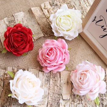 6pcs 9cm de alto grau de flores artificiais rosa flor na cabeça falso flores do casamento Festivas, decoração artesanal DIY flor de parede