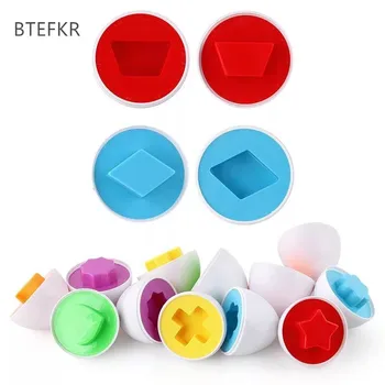 6pcs/set Crianças de forma a reconhecer a correspondência de brinquedos de quebra-cabeça Quebra-cabeça 3D de ensino ovos coloridos brinquedos para Bebê Juguetes educativos