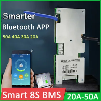 8S Inteligente BMS 50A 24V Lifepo4 fosfato do ferro do Lítio da Bateria Placa de Protecção de equilíbrio 40A Bluetooth software de monitor de baterias