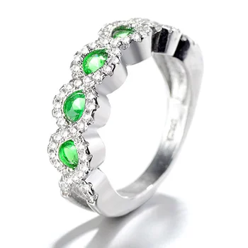 925 Vintage em Prata de Moda Micro Definir Ruby Anel de Noivado Verde Esmeralda Zircão Banda Anéis de Diamante para as Mulheres