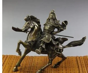 a coleta de cobre VELHO decoração de bronze Raras Finas Chinês Estátua de Bronze Guan Gong & NR Cavalo