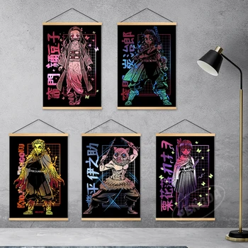 A Decoração Home Demon Slayer Suspensão Anime Cartaz Kamado Nezuko Lona Arte De Parede Tomioka Giyuu Impressão De Pintura De Madeira Da Sala De Estar 2