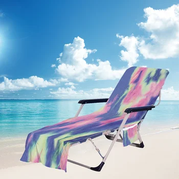A moda Tie Dye Série de Cadeira de Praia Capa de Microfibra Praia Camping Jardim Reclinável Toalha de Praia no Verão Toalha com Bolso Lateral