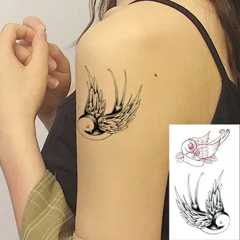 A Transferência de água Fake Tattoo cor-de-Rosa e Preto Loning Engole Pássaro Tatoo Impermeável Temporária Flash Tatto para Mulheres, Homens, Crianças 0