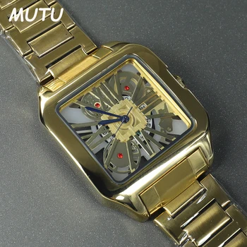 AAA de Marca Original Oco Design Criativo de Quartzo Relógios Mens Ouro Clássico de Aço Quadrada Movimento do Relógio Relógios Relógio Masculino