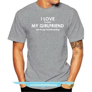 Adoro Quando Minha Namorada SnowboardER - Mens T-Shirt - Aniversário - Neve BoardTop Tee 100% Algodão Humor Homens Crewneck Camisetas