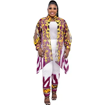 Africana Mulheres Plus Size Duas peças de Conjunto Elegante de Moda Senhora Roupas Impresso Longo Tops E Calças Casual Terno de Trabalho a África Roupas 2