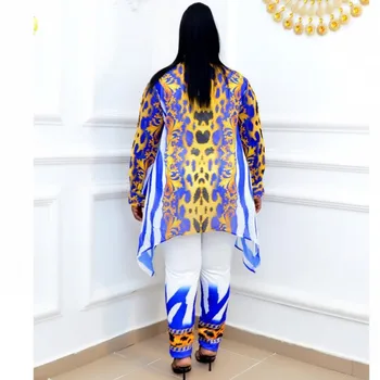 Africana Mulheres Plus Size Duas peças de Conjunto Elegante de Moda Senhora Roupas Impresso Longo Tops E Calças Casual Terno de Trabalho a África Roupas 3
