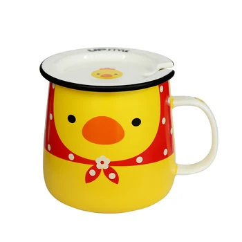 Amarelo bonito galinha Copo com tampa Galinha dos desenhos animados de xícara de Cerâmica, Canecas de café com tampa colher de café