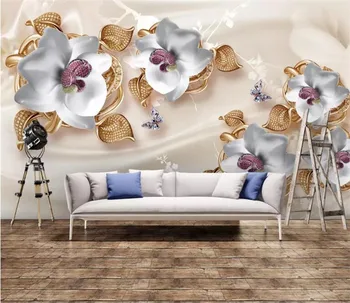 ambiente Personalizado Mural de papel de Parede 3d em Estilo Europeu, de luxo 3d de jóias flores TV backgroud Pintura de Parede papel de Parede 3D 1