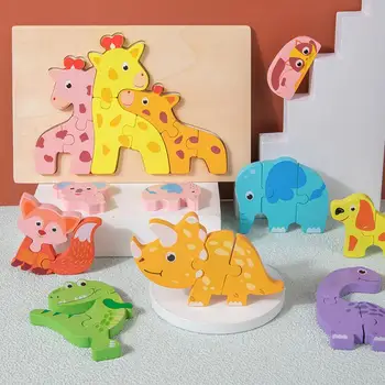 Animais de Madeira Puzzle Montessori Brinquedos Cartoon 3D Quebra-cabeça de Madeira de Brinquedos para o bebê aprendizagem precoce de Brinquedos Educativos para Pequ I8C6