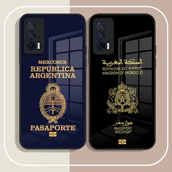 Argentina Marrocos Passaporte Caso De Telefone Vivo LQOO 9 U5 Z3 7 8 Pro Y31s Y73 Y55s X70 X60 Y30 S9 S10 S12 Design de Vidro Tampa Traseira