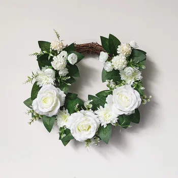 Artificial Rosa E Crisântemo Branco Guirlanda De Flores, Decoração De Porta De Coroa De Flores Para O Natal E Ano Novo