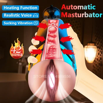 Automático Forte Chupando Masturbador Masculino Aquecimento De Vibração Real Boquete Masturbação Copa Do Adulto Brinquedos Sexuais Para Os Homens, Máquina De Orgasmo