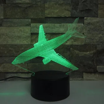 Avião 3D Noite de Luz Interruptor Remoto USB 7 Aeronaves de Cor da Lâmpada de Mesa Lâmpada Noite Quarto Aniversário, presente de Feriado 2