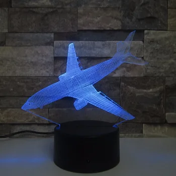 Avião 3D Noite de Luz Interruptor Remoto USB 7 Aeronaves de Cor da Lâmpada de Mesa Lâmpada Noite Quarto Aniversário, presente de Feriado 3