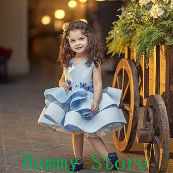 azul bebê 2020 Lace Vestido de Flor Menina Vestido de Casamentos, Festa de Aniversário Manto Para as Meninas a Primeira Comunhão, Vestidos de