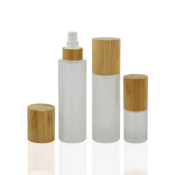 Bambu embalagens de Cosméticos 4 oz 30ml 50ml esvaziar o frasco de vidro de creme cosmético frasco de spray com bambu bomba tampa de bambu top 100 ml 150 ml