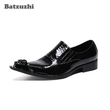 Batzuzhi dos Homens de Moda Sapatos de Pontas Ponta de Metal Preto de Couro, Sapatos Masculinos de Negócios Formal de Calçados zapatos de hombre