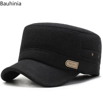 Bauhinia Homens Clássico Boné Militar de Inverno de Algodão Engrossar Quente Flat Top Snapback Chapéus Osso Exterior Caminhoneiro Caps