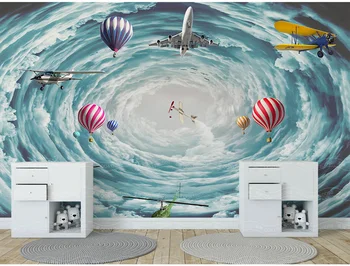 Baçal 8D Espaço de Avião Céu o Fogo Balão de desenhos animados em 3D Mural de Parede para Bebê Criança quarto de 3d Mural de Parede papel de Parede Decoração