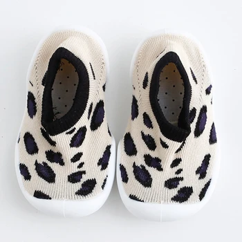 Bebê Imprime Anti-Derrapante Andar de Meias de Primavera e Outono estampa de Leopardo Crianças Sola de Borracha Calçados Criança Bebê de Moda de Meia de Sapatos
