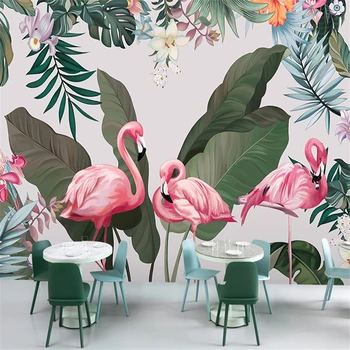 beibehang 3D Personalizado Mural de papel de Parede de Folha de Bananeira Flamingo Quarto, Sala de Jantar, Sala de estar adesivos de parede de Foto em 3D de Decoração de Parede 0