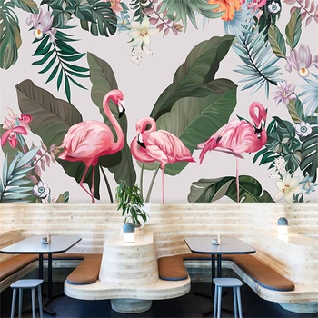 beibehang 3D Personalizado Mural de papel de Parede de Folha de Bananeira Flamingo Quarto, Sala de Jantar, Sala de estar adesivos de parede de Foto em 3D de Decoração de Parede 2